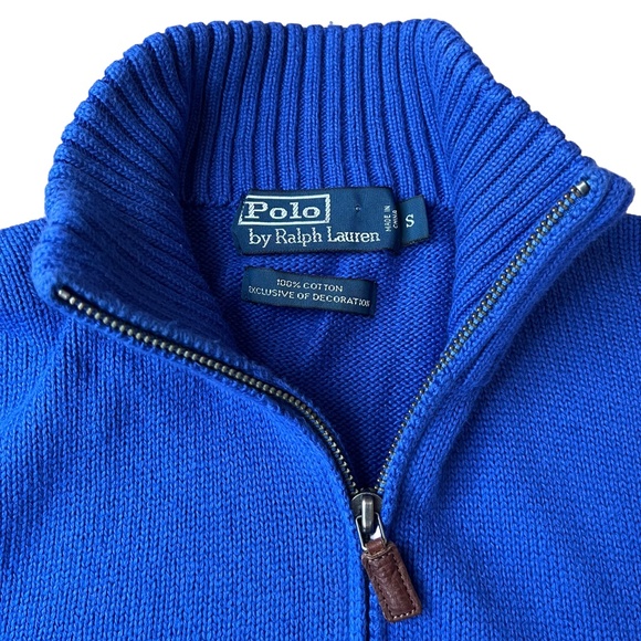 Polo Ralph Lauren Mens Small Pullover Sweater Blue Tight Knit 1/4 Zip Mock Neck - Picture 2 of 9